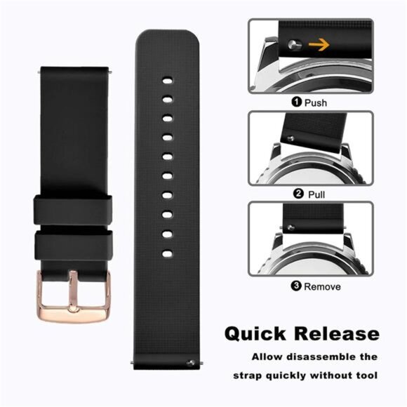 14mm Silicone Watch Band with Rose Gold Buckle, Soft Rubber Replacement main image 7